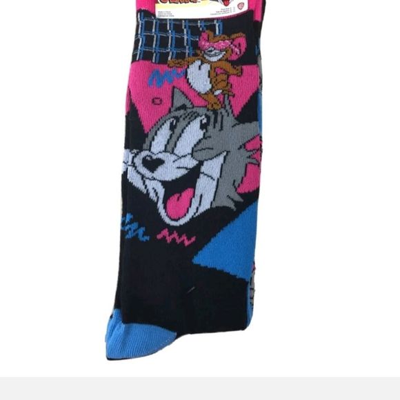 Nwt Tom and Jerry socks black hot pink blue cartoon fun socks unisex - Picture 3 of 8